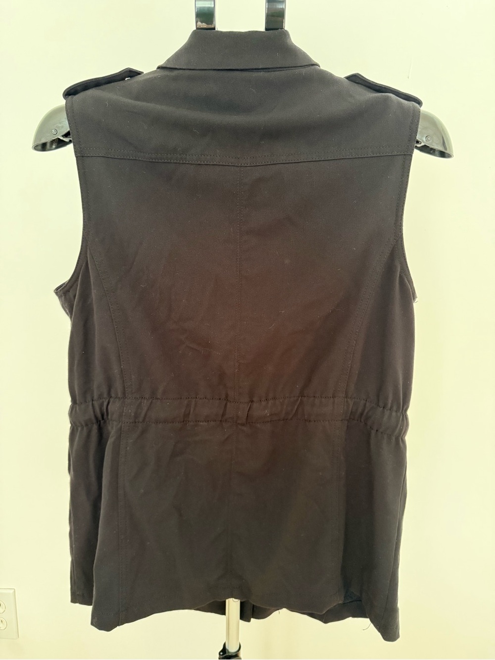 HM Black Sleeveless Drawstring Waist Utility Vest Blazer Lapel Jacket Size 10 - Picture 2 of 4